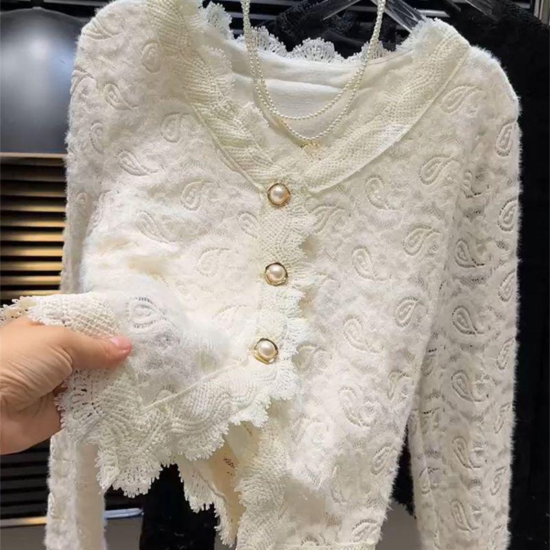 

Женская осенне-зимняя 2025 французская модная кружевная блузка - Утепленная, приталенная, однобортная, универсальная M 35-48 kg