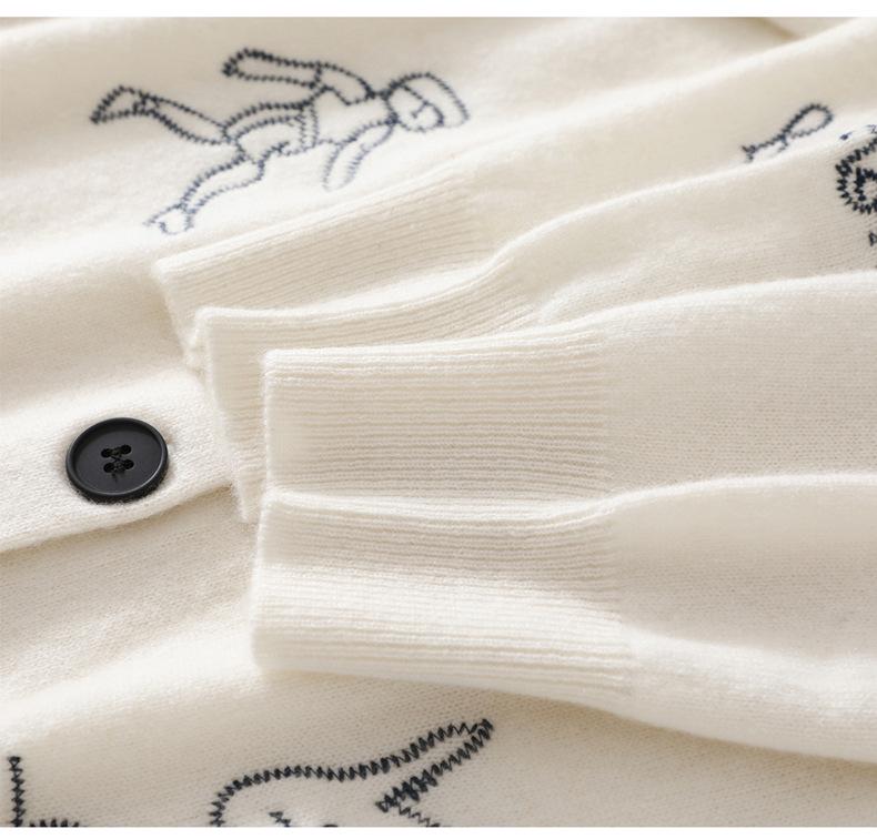 Lekasha Women's Cashmere Goat Wool Embroidered Cardigan - Loose Knitwear for Autumn/Winter
