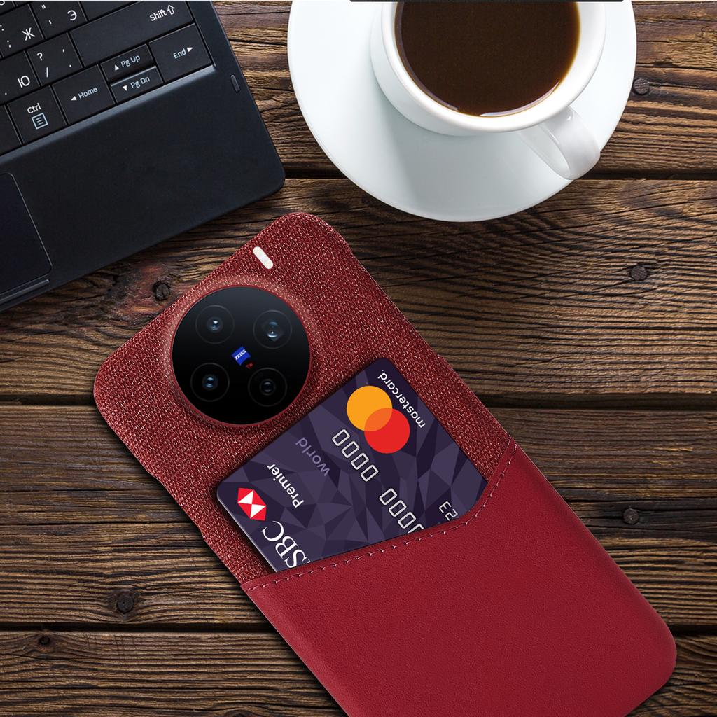 For vivo X200s 5G Case PU Leather Cloth Texture Hard PC Phone Cover with Card Holder