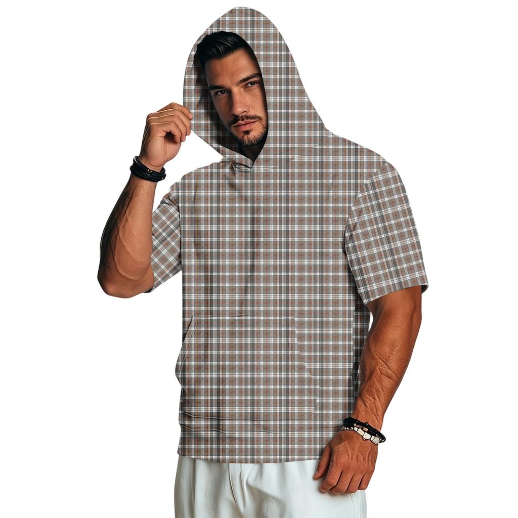 Men's Casual Vintage Lightweight Short Sleeve Hoodie Camouflage Print