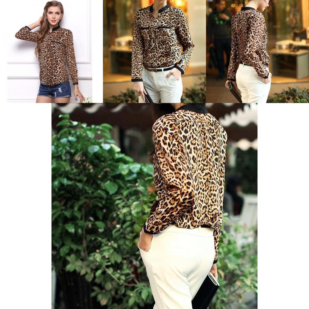 Wonderful New Women Leopard Print Chiffon Long Sleeve Slim Casual Blouse For Elegant Style