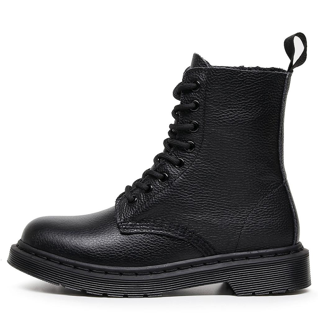 Botas cargo padrão lichia 1460 feminino camada superior couro bovino macio botas de casal couro genuíno britânico botas de motocicleta bico redondo tendência