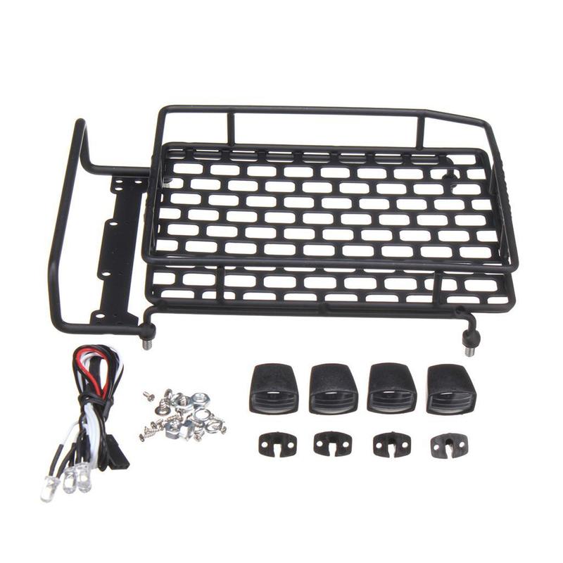 Roof Luggage Rack LED Light Bar Aluminum Roof Carrier for RC Wrangler CC01 1/10 Rally Axial SCX10