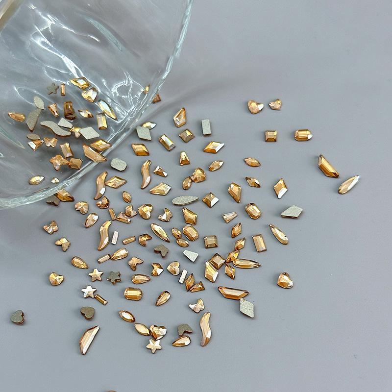 50Pcs Champagne Nail Art Rhinestone 1-6Mm Flatback Glass Crystal Gems Hotfix Nail Diamond Mixed Sizes Nail Charms