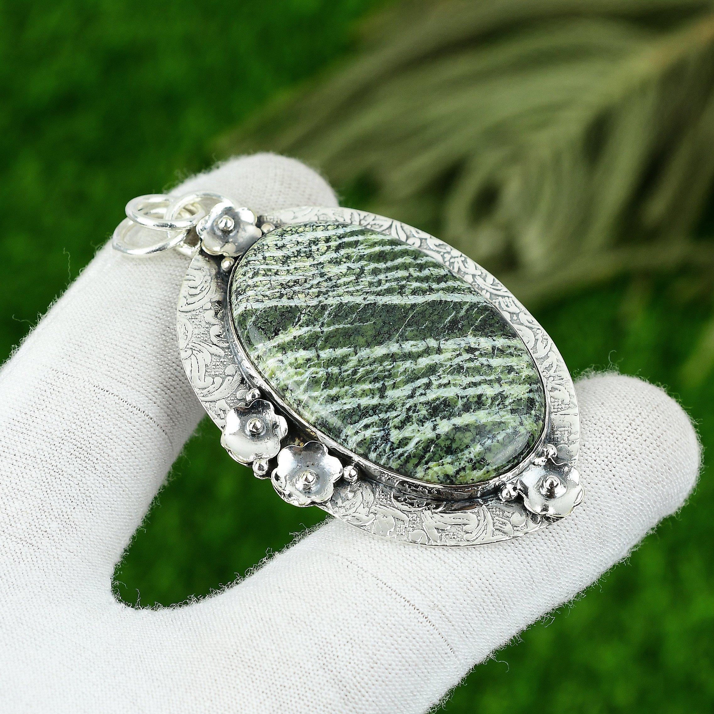 

Birthday Gift For Her Natural Green Swiss Opal Gemstone Pendant 925 Silver