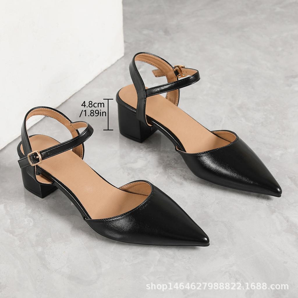 Summer Front Bag Head Back Empty Low Heel Women's Shoes Spring and Summer New One-word Buckle with Exposed Heel Elegant Pointed High Heel Cool