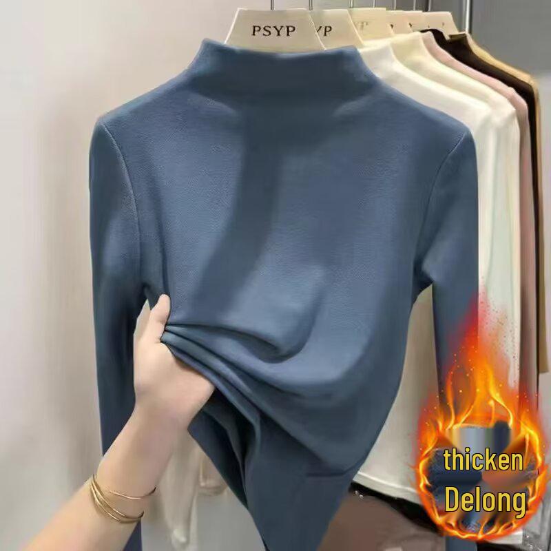 2024 Autumn/Winter White Cashmere Half-High Neck Long Sleeve Pullover Luxurious Base Layer T-Shirt