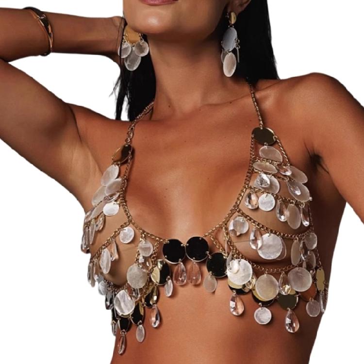 

Женский Кроп-топ с пайетками, хрустальными кисточками, на бретельке через шею, с открытой спиной, Бикини-бюстгальтер, Боди-украшение, Майка для музыкального фестиваля 1