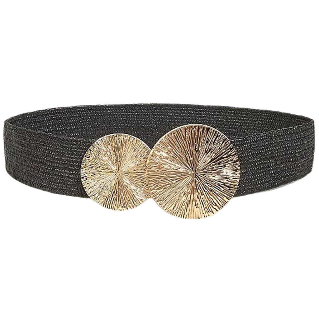 Elastic Waist Belt Punk Chain for Cowboy Cowgirl Modern Golden Buckle Waist Chain Wide Belt Fashion Accessory