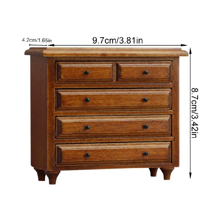 Realistic 1/12 Miniature Dresser Chestnut Wooden Cabinet With Drawers For Dollhouses Bedroom Retro Decors Accessories