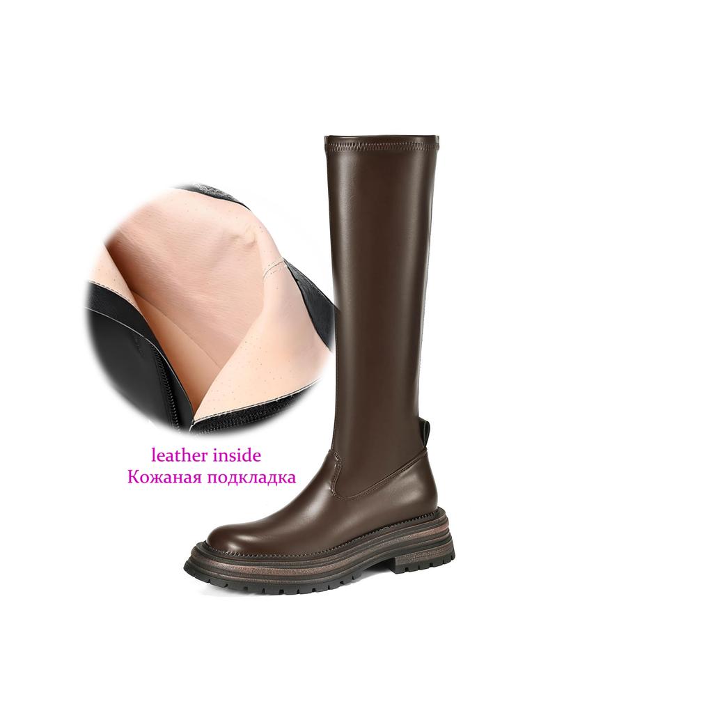 Krazing Pot Microfiber Autumn Winter Shoes Thick Bottom Platform Size 43 Long Boots Zipper Punk Style Thigh High Boots