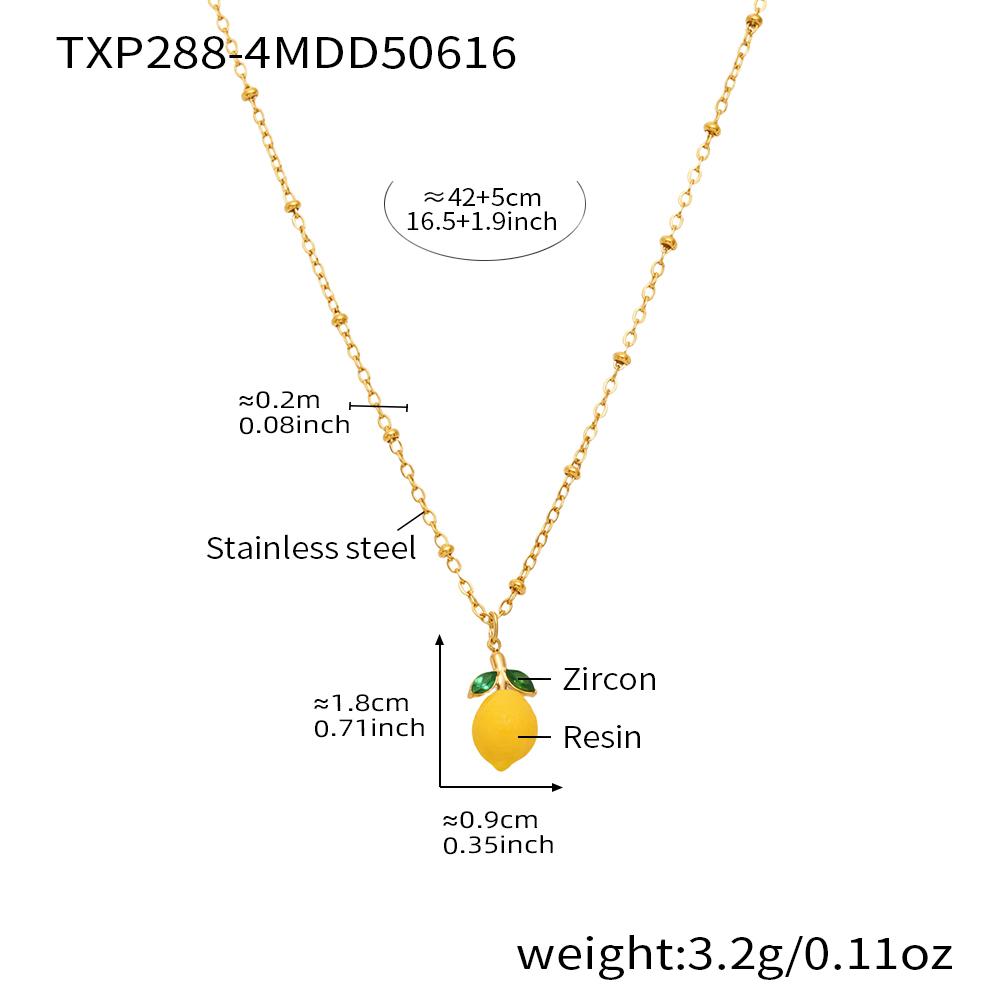 Nivora Resin Fruit Lemon Pendant Necklace For Women Imitation Zircon Stainless Steel Zircon Handmade Strand Beads Choker Zircon