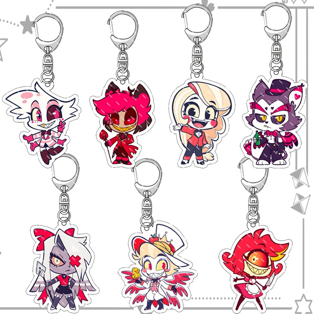 Chic Studio Unisex Angel Dust Q Version Kawaii Acrylic Keychain Collect Ornaments Decorate Alastor Vaggie Husk Niffty Backpack Key Ring Gift
