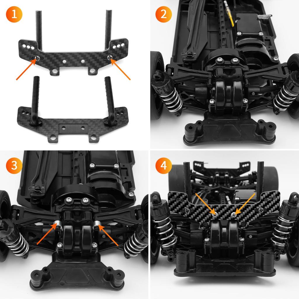 RCMAZO 2pcs Carbon Fiber Front & Rear Shock Absorber Tower Bracket Mount Damper Stay for 110 Tamiya TT02 TT02R RC Car Upgrade Accessories