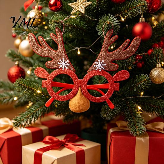 Christmas Party Costume Decorations Glasses Photo Booth Props, Felt Reindeer Santa Snowman Eyeglasses for Holiday Funny Elk Snowflakes Spectacles