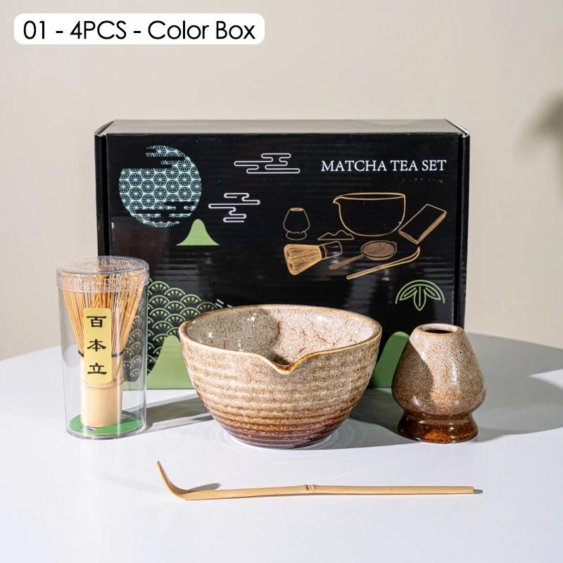 Japanese Matcha Blender Ceremony 4/5/6pcs Set Ceramic Chawan Bowl Bamboo Whisk and Tea Scoop Matcha Tools Kit for Tea Lovers