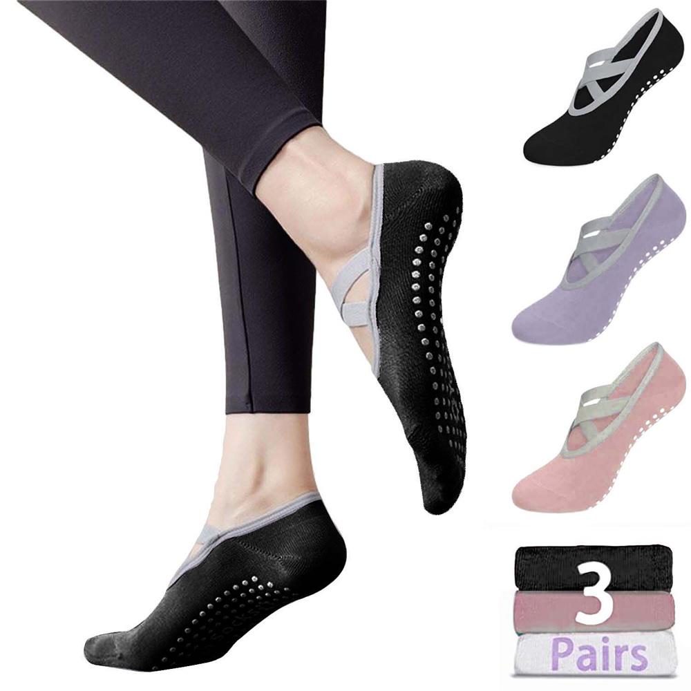 

3 пары носков для пилатеса с нескользящей подошвой для женщин – Нескользящие носки для йоги, балета, танцев и тренировок 3 Pairs разноцветный