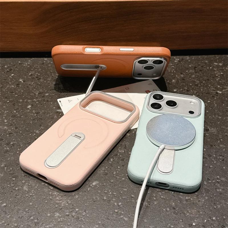 Stand Holder Magnetic Leather Phone Case for IPhone 17 16 15 14 13 17Pro Max for Magsafe Wireless Charge Shockproof Cover