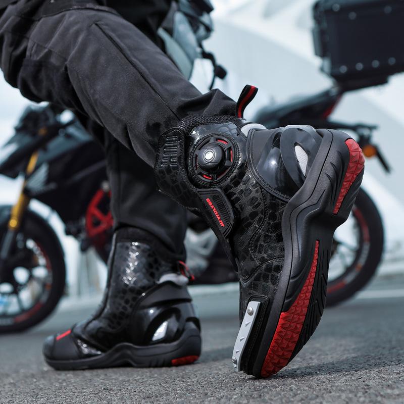 High Top Men Women Waterproof Motorcycle Shoes Luminous Riding Boots Quick Lace Knob Anti-fall Botas Moto Hombre Motorcycle Shoe
