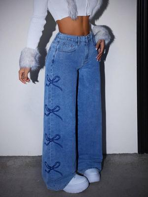 Jeans en Denim Tendance Y2K Taille Haute avec Nœud 2026