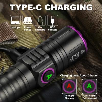 Lanterna UV 5W 365nm Tipo-c Recarregável Lâmpada Ultravioleta para Unhas Lanterna Marcador de Urina de Gato Cachorro Animais Tinea Luz Detectora de Dinheiro Minério