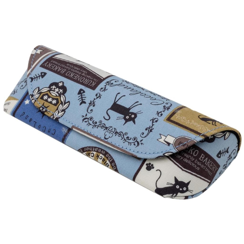 Pearl Retro Black Cat Patch Eyeglass Case Semi-Hard Magnetic Glasses Case Lightweight Portable Blue 092911