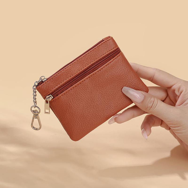 PU Leather Mini Coin Purse Double Layer Large Card Bag Handmade Zipper Wallet Car Key Case Short Lady Wallet Key Case