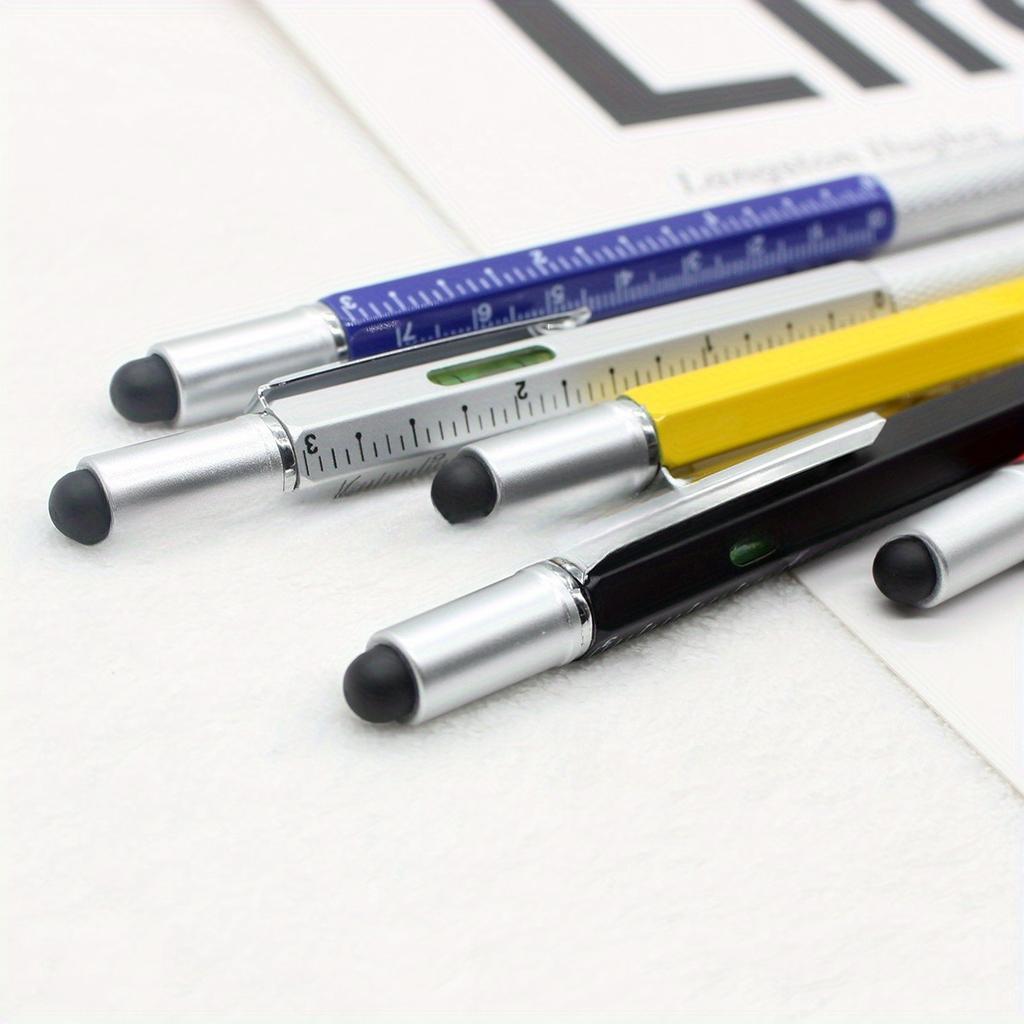 6-in-1 Metal Screwdriver Level Ballpoint Pen Multifunctional Touch Screen Capacitive Ruler Tool Metal Pen