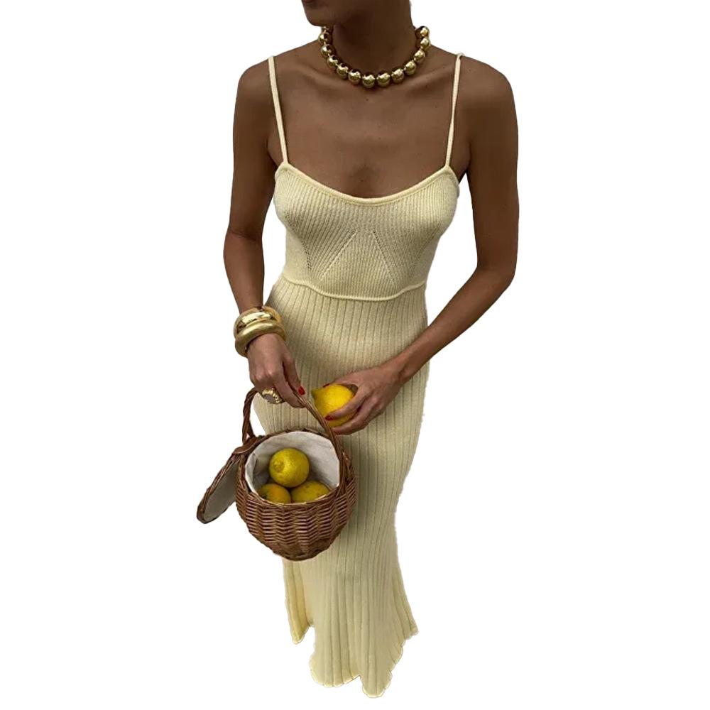 Knitted suspender dress European and American summer new female sexy slim pit strip hip fish tail dress