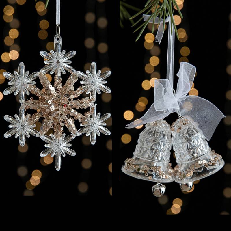 Christmas Decorations Acrylic Transparent Snowflake Elk Christmas Tree Hanging Ornament Xmas Supplies Hanging Pendants New Year