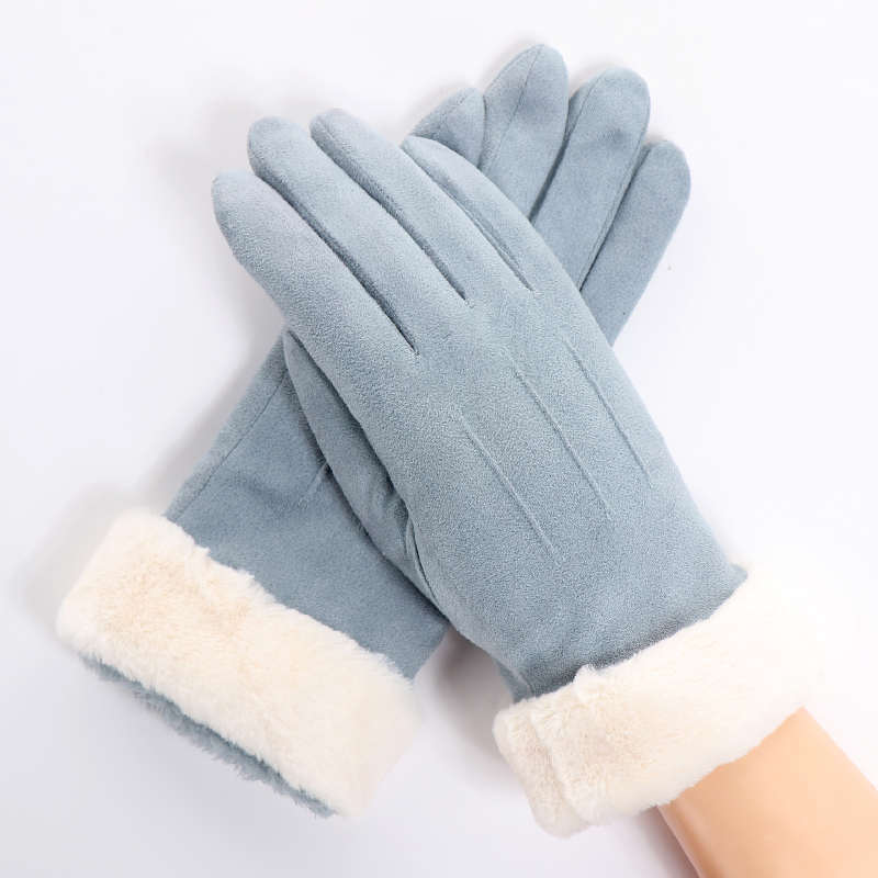 Gloves Female Winter Velvet Thickened Warm Student Korean Version Cute Cycling Touch Screen Cycling Motorcycle Suede Gloves