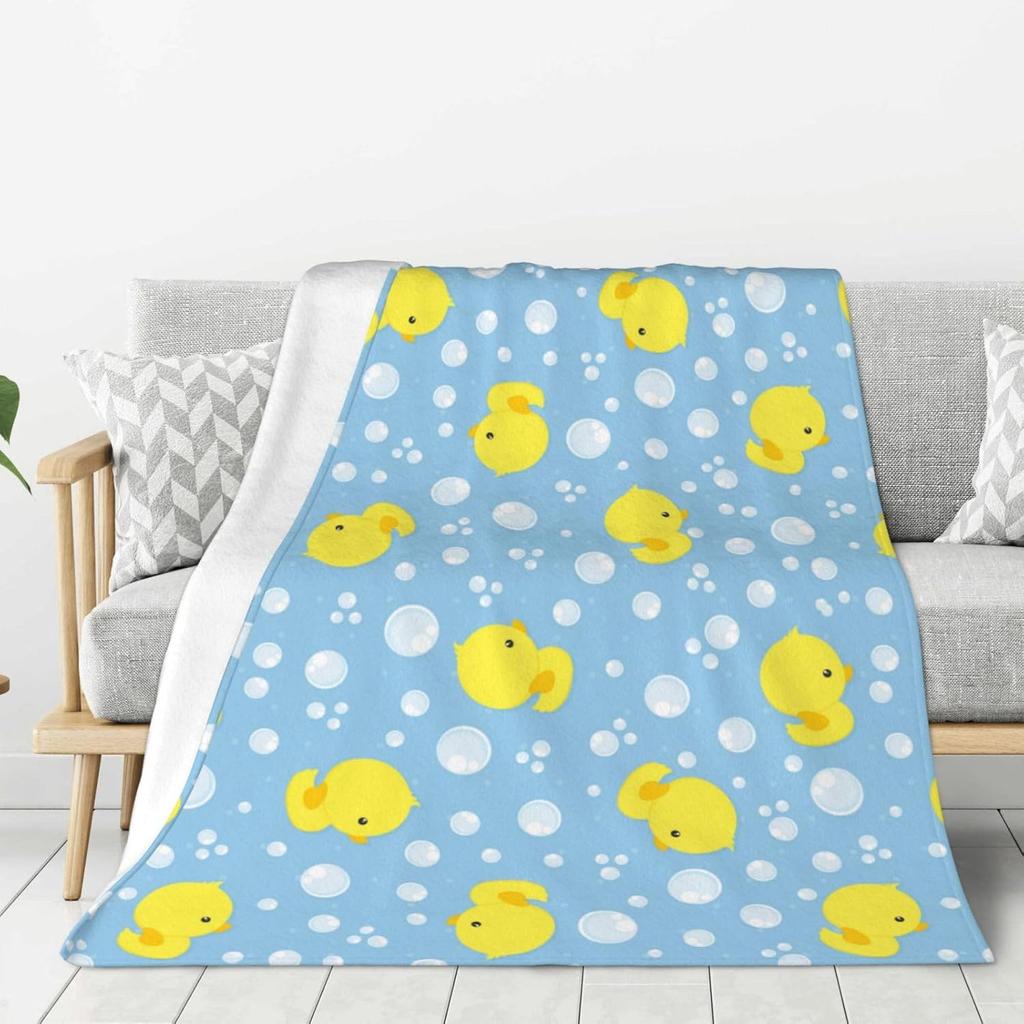 Cute Cartoon Duck Throw Blanket for Bed Sofa Couch Soft Cozy Fleece Lightweight Yellow Ducks x Inches