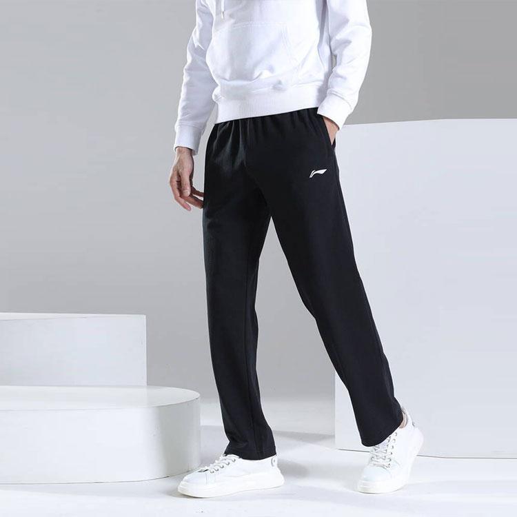 Li Ning Badminton Series Solid Color Logo Straight Leg Casual Pants Knitted Sports Pants Men bottoms Black AKLT647-1