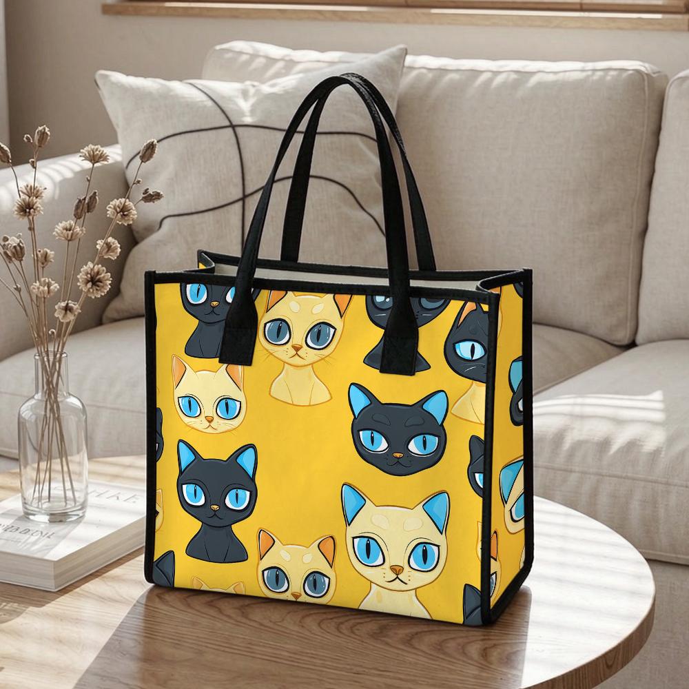 Cute Cat Print Tote Bag Fashion Casual Large Capacity Daily Shopping Handbag for Women