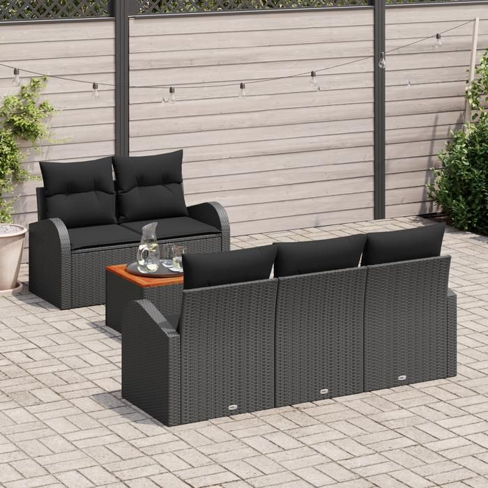 VidaXL Ensemble de canapé de jardin 6 pièces avec coussins noir poly rattan acacia 3347520