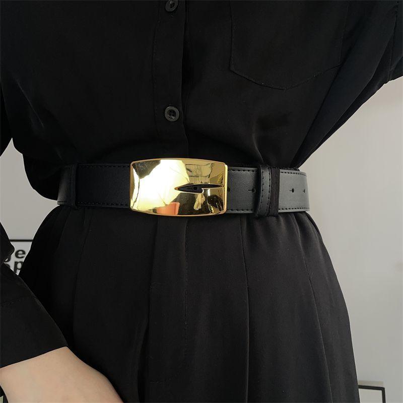 

Unique Mirror Pu Belt With Sleek Smooth Buckle For Men And Women Suitable For Styles Various Gold105cm