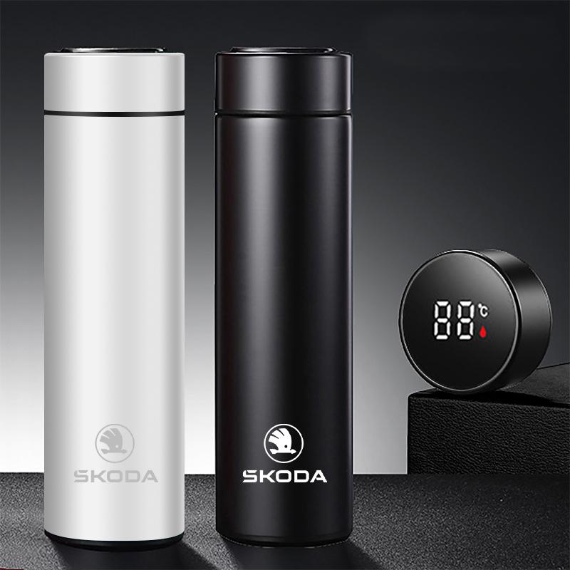 500ml Car Smart Thermos Mug Stainless Steel Insulated Water Bottle For Skoda Octavia Superb Rapid Kodiaq Karoq Fabia Kamiq Enyaq