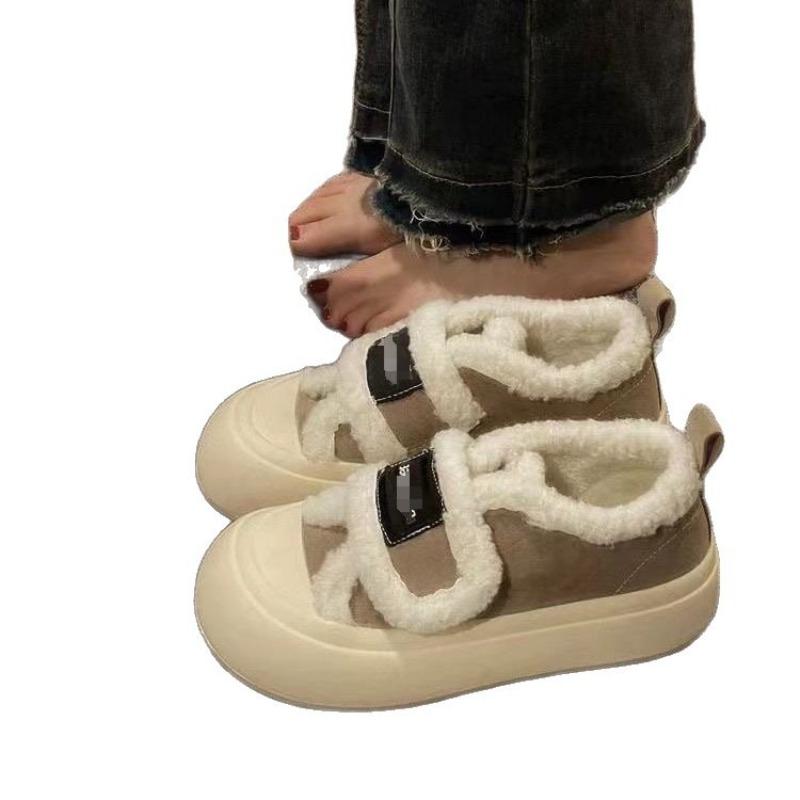 Breadboard Shoes Women's Autumn and Winter New Velvet Warm Niche Design Casual Shoes Velcro Cotton Shoes