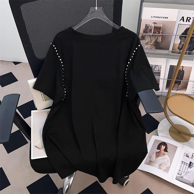 Women's Plus Size Slimming Loose Mid-Length Short-Sleeve T-Shirt (Sizes 200/300/350 jin) - Style 1066