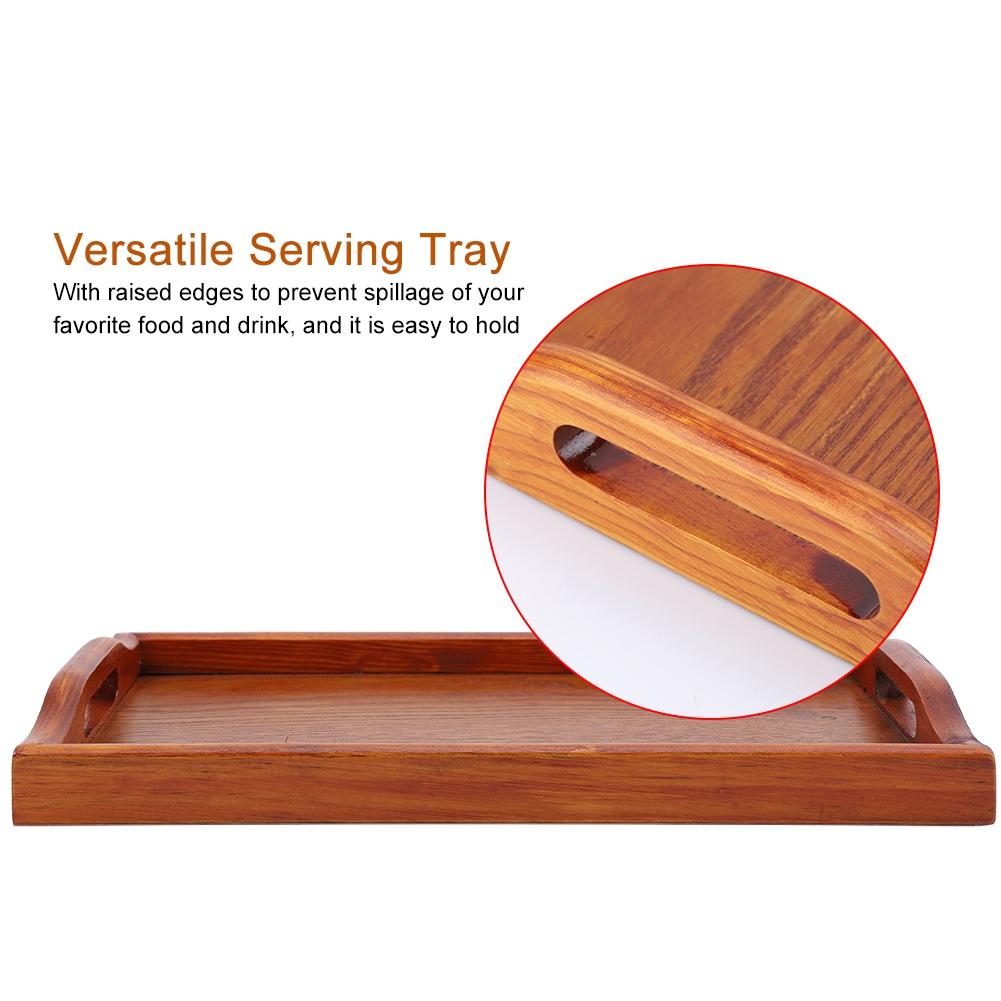 Portable Binaural Rectangle Shape   Wood Tea Coffee Food Serving Tray Plate (Light Color)