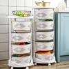 Kitchen Rolling Storage Cart with Rotating Circular Shelf - Convenient Fruit & Vegetable Basket Practical Organizer for Home Use