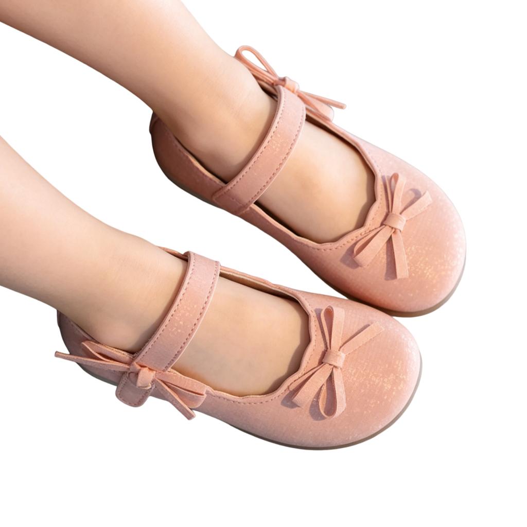 Children Round Toe Ballet Flat Shoes with Adjustable Strap and Decorative Bow Slip On Lightweight Comfortable Soft Sole Casual Footwear
