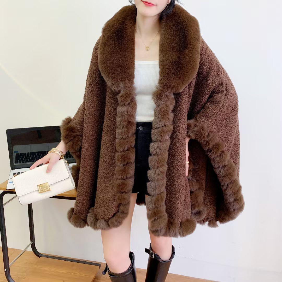 

6 цветов, зимнее утепленное пальто с большим воротником из искусственного меха, уличная одежда, свободное пальто-пончо, женский кардиган, шаль, накидки, плюшевый бархатный плащ One Size верблюд