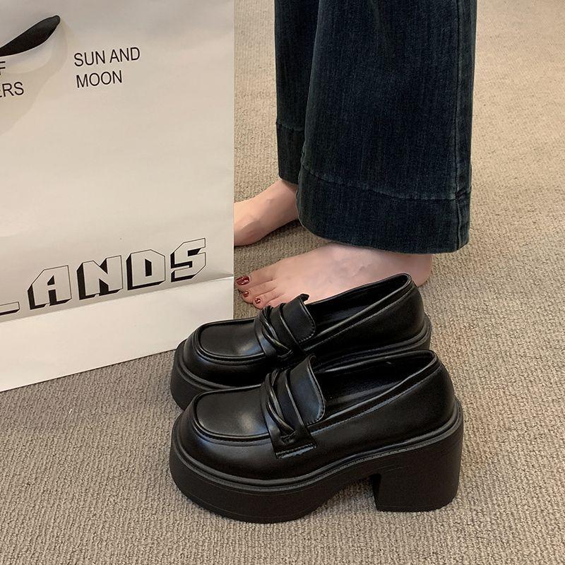 Chinese and Korean version of one-pedal non-slip comfortable summer heel thick heel single shoes women's college style high heels fashion