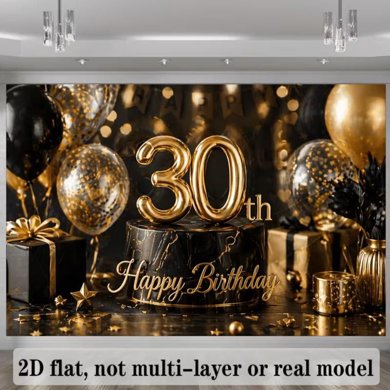Sfondo fotografico 2D Lusso Nero Oro 30° Compleanno
