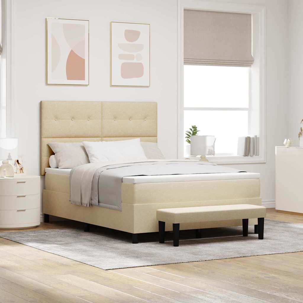 Box Spring Bed with Headboard Cream 140 x 190 cm Fabric