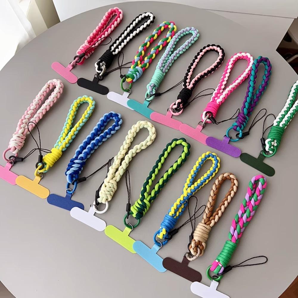 IN Korea Universal Braided Short Mobile Phone Lanyard Strap Hanging Chain Ring Cord with Patch Wrist Strap Cell Phone Detachable