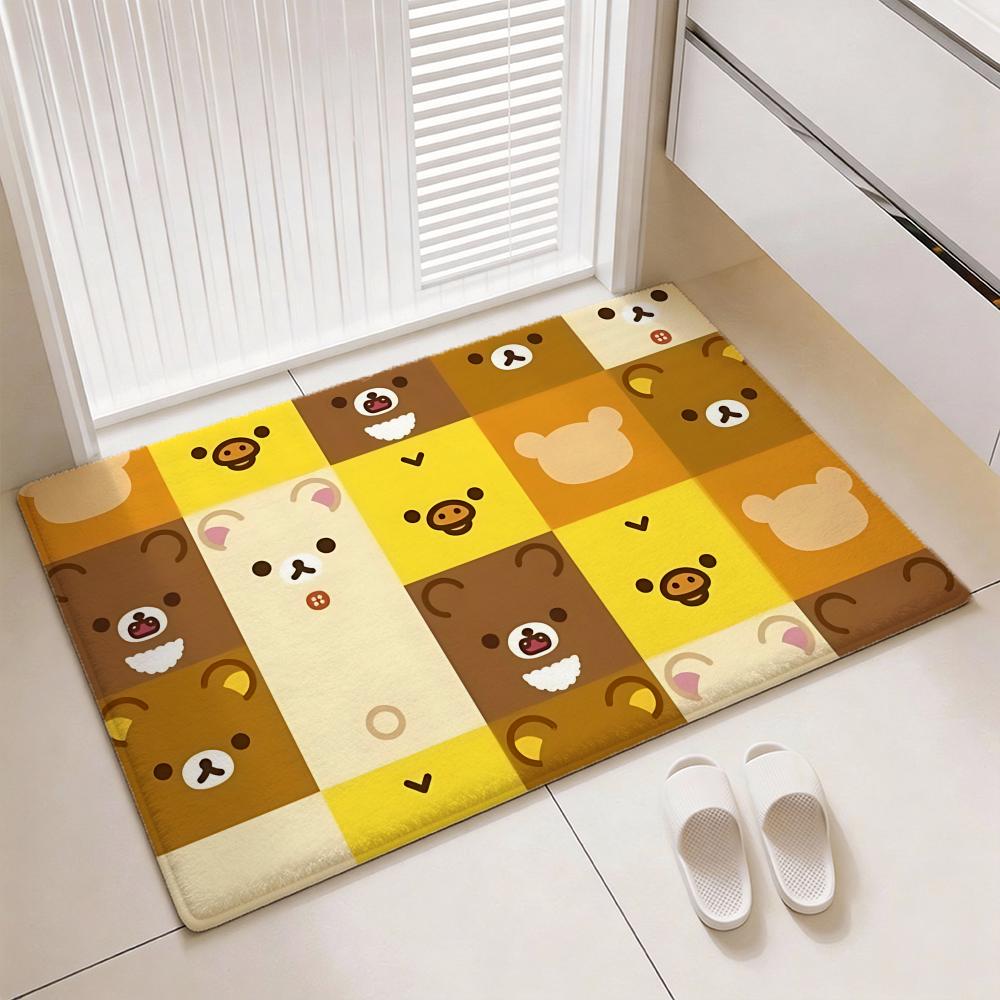 Relaxed Cute Bear R-Rirakkumas Floor Mat Soft Thickened Flannel Door Mat Non-Slip Living Room Rug Home Decor