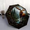 Moose Forest Frame pattern umbrella, portable and foldable design, 8 ribs, a casual accessory for Halloween, Christmas, and birthday gifts.