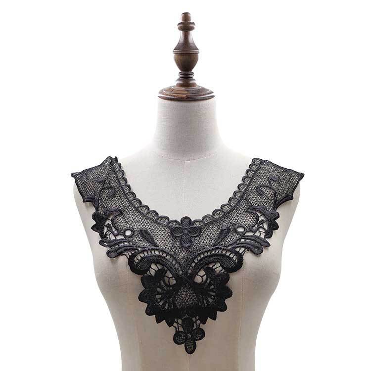 Водорастворимый кружевной воротник, полый вышитый корсаж, кружевные аксессуары для DIY, трехмерный вышитый воротник black